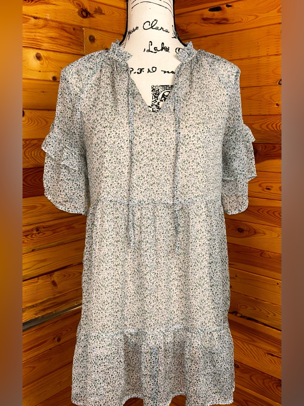 Lulu's Light Blue Floral Ruffle Tie-Neck Tunic